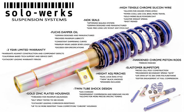 Solo Werks S1 Coilover Kit VW MK7 GTI/Golf R Audi A3 (w/o EDC, w/ Rear Multi-Link Susp) - S1VW012